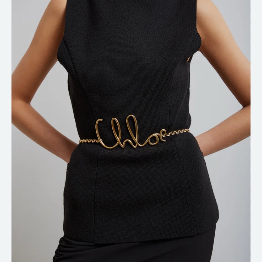 Gold Script Logo Chain Belt